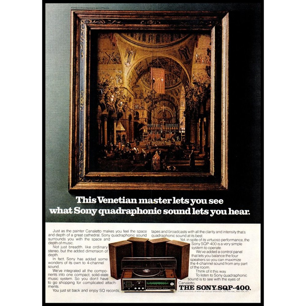 1973 Sony SQP-400 Stereo Sound Vintage Print Ad Caneletto Cathedral Venice Art